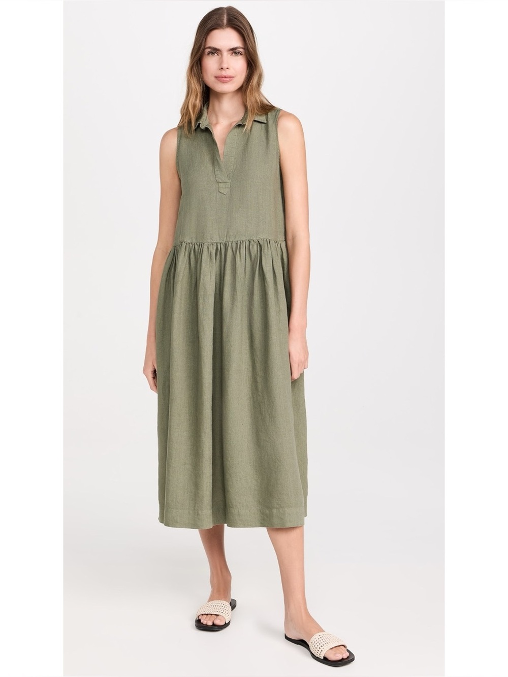 Frank & Eileen Maxi Dress XL Daphne Linen Pockets Sleeveless Popover Olive